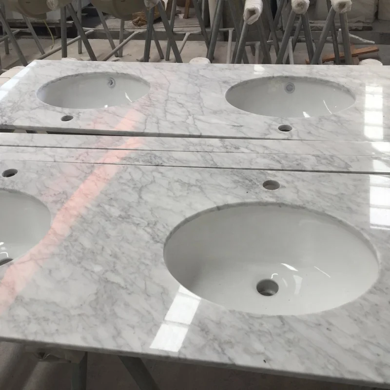 product carrara white prefab commercial bathroom vanity white marble countertop for hotel-3