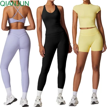 Custom Sports Active Wear High Waist Butt Lift Sports Clothing 5 Piece Suit Gym Fitness Sets Women Workout Yoga Set