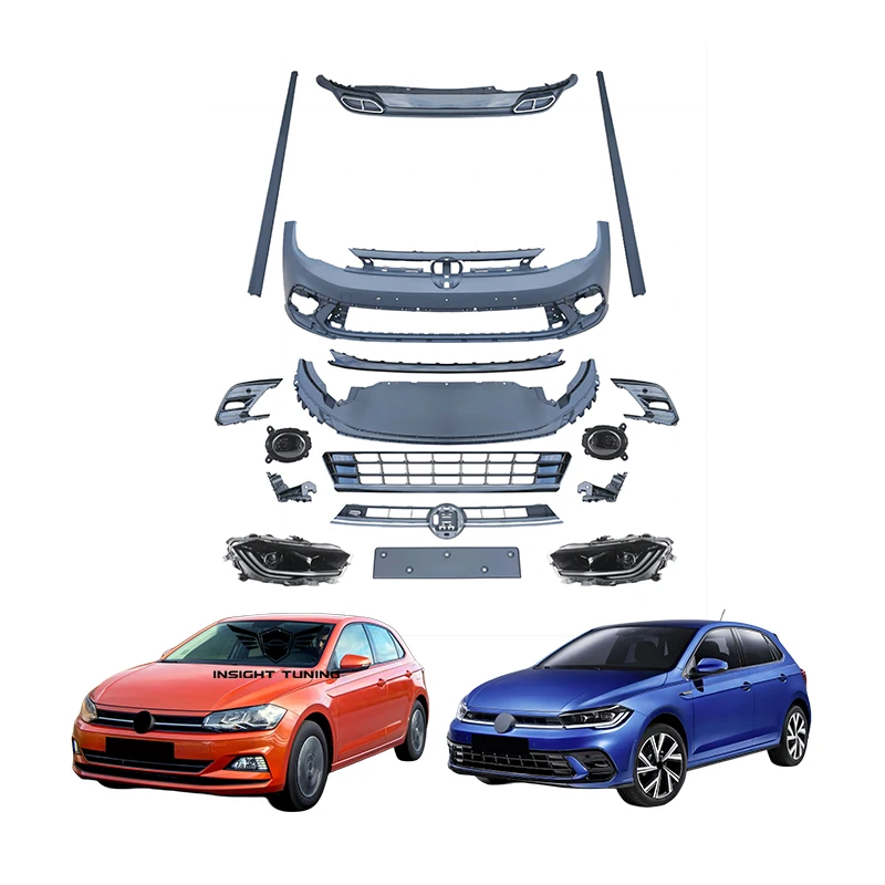 Hot Selling Front Bumper Diffuser Head Light Led Lamp Bodykit for VW Polo Convert to R Line 2022 Body Kit