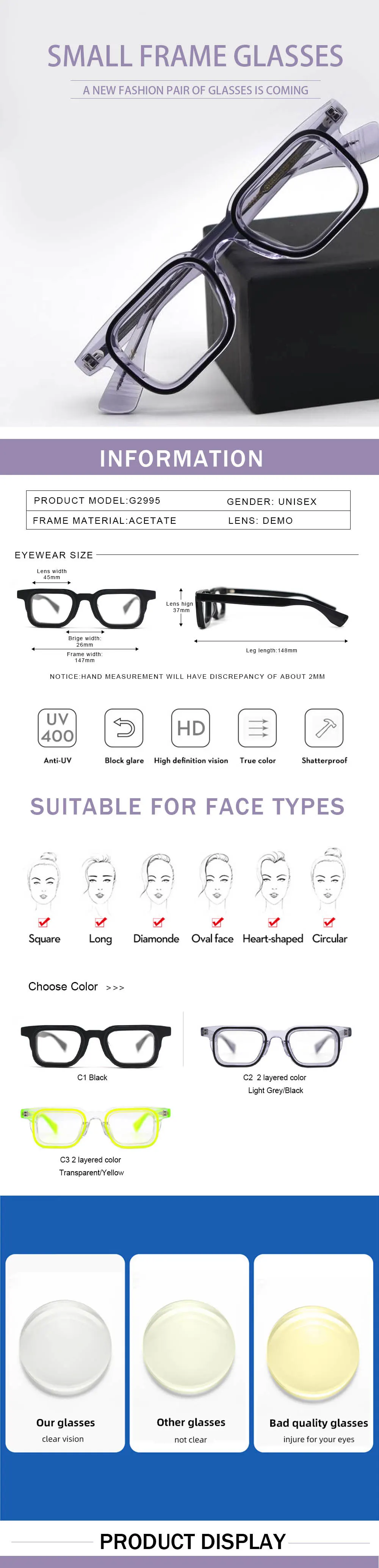 Men High Quality Fashion Transparent Eyeglass Designers Eyeglasses Acetate Optical Glasses