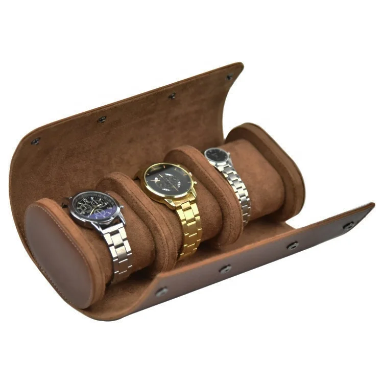 Stocked Fast Delivery Wholesale Slot Men Travel Watch case Leather  Saffiano Watch Roll