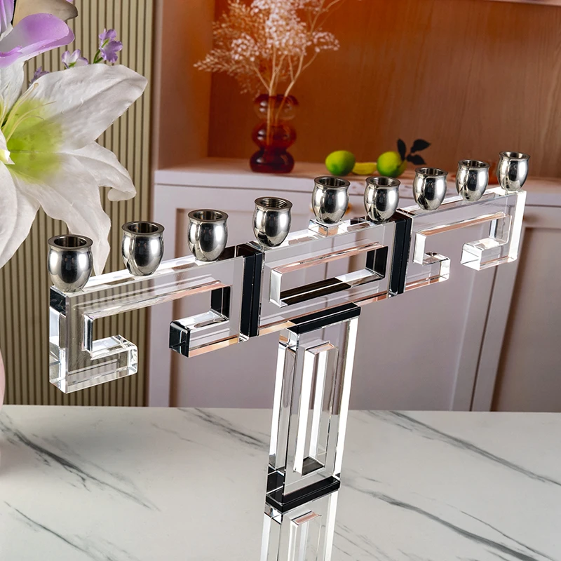 product small bridge 9 pillar luxurious and elegant glass candle holder wedding center home decoration crystal candle holder-8