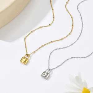 European American Fashion Exquisite Gold Plated Women's Lock Necklace Simple Niche Pendant Personality Temperament Short Bamboo