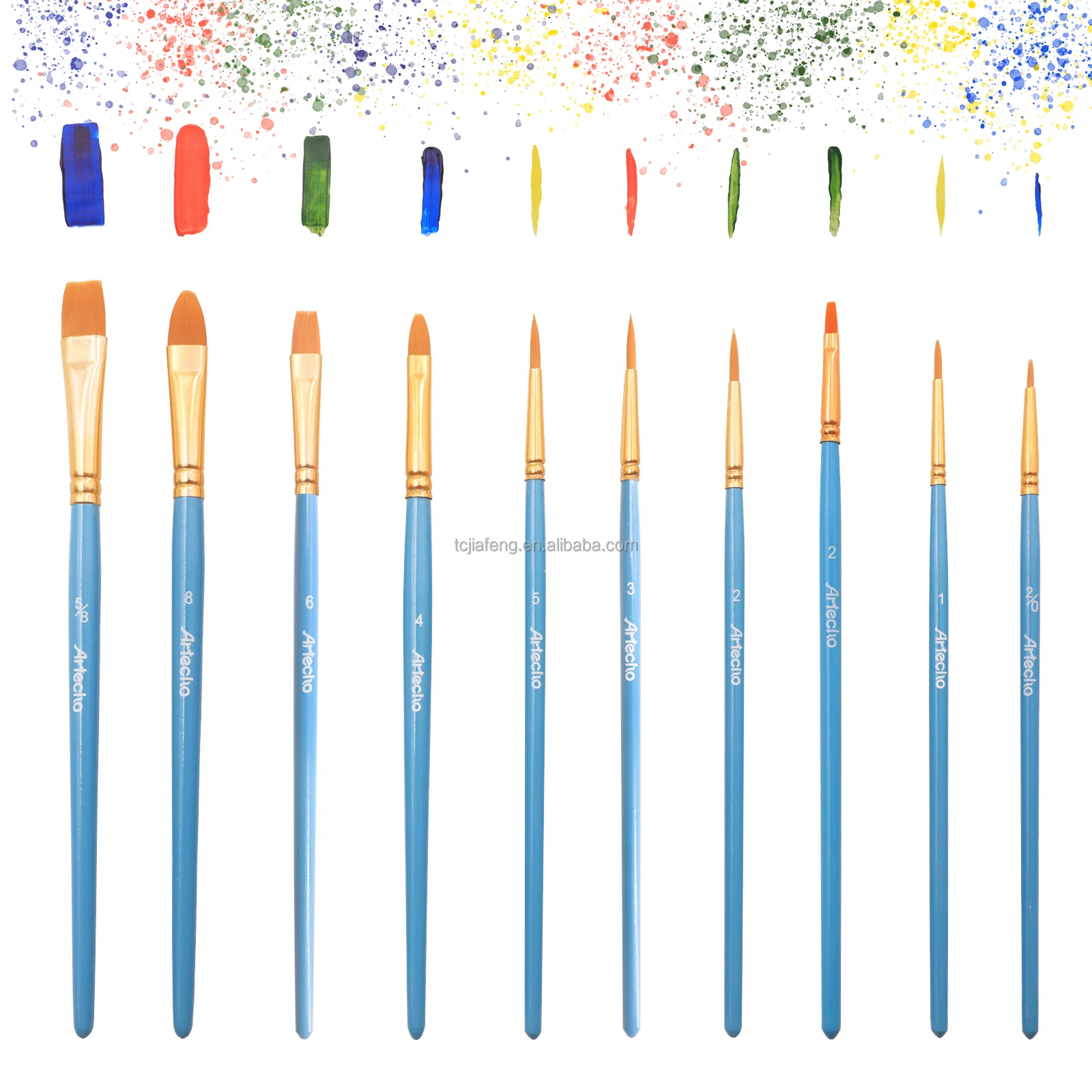 Set 10 Pennelli Professionali In Nylon Per Pittura, Acrilico, Acquerello, Guazzo E Olio, Con Manico In Legno