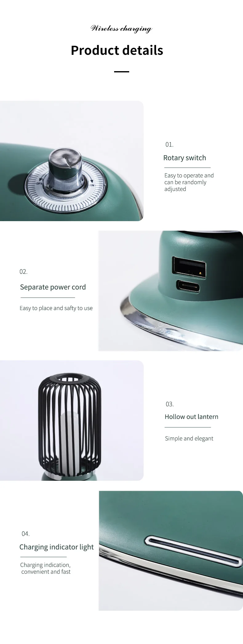 2-in-1 Adjustable Bedside Table Rotating Switch 15W 10W 7.5W 5W Wireless Phone Charger Amber Light Lamp Multi-Function