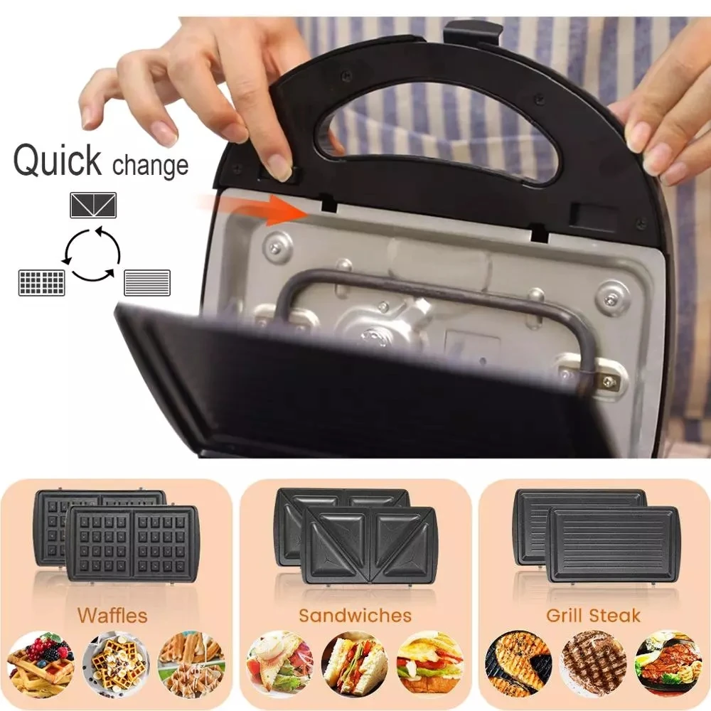 Portable Commercial 3 in 1 Adjustable Temperature Vertical Storage Electric Bread Sandwich Maker Machine