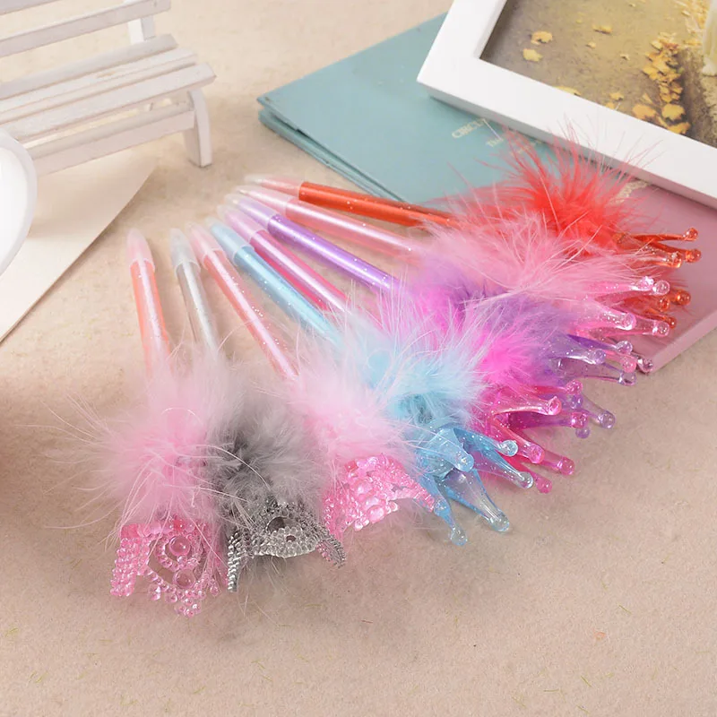 Cheap Plastic Fancy Fluffy Feather Pen/cute Crown Ballpoint Pen With