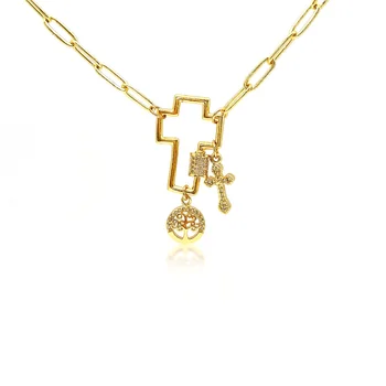 Fashion Design Jewelry 18K Gold Plated Cross Charm Paper Clip Necklace