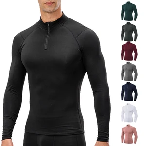 Men's Autumn and Winter Fleece Fitness Clothing High Elasticity Close-fitting Sports Long-sleeved Half-zipper Stand-up Hoodie