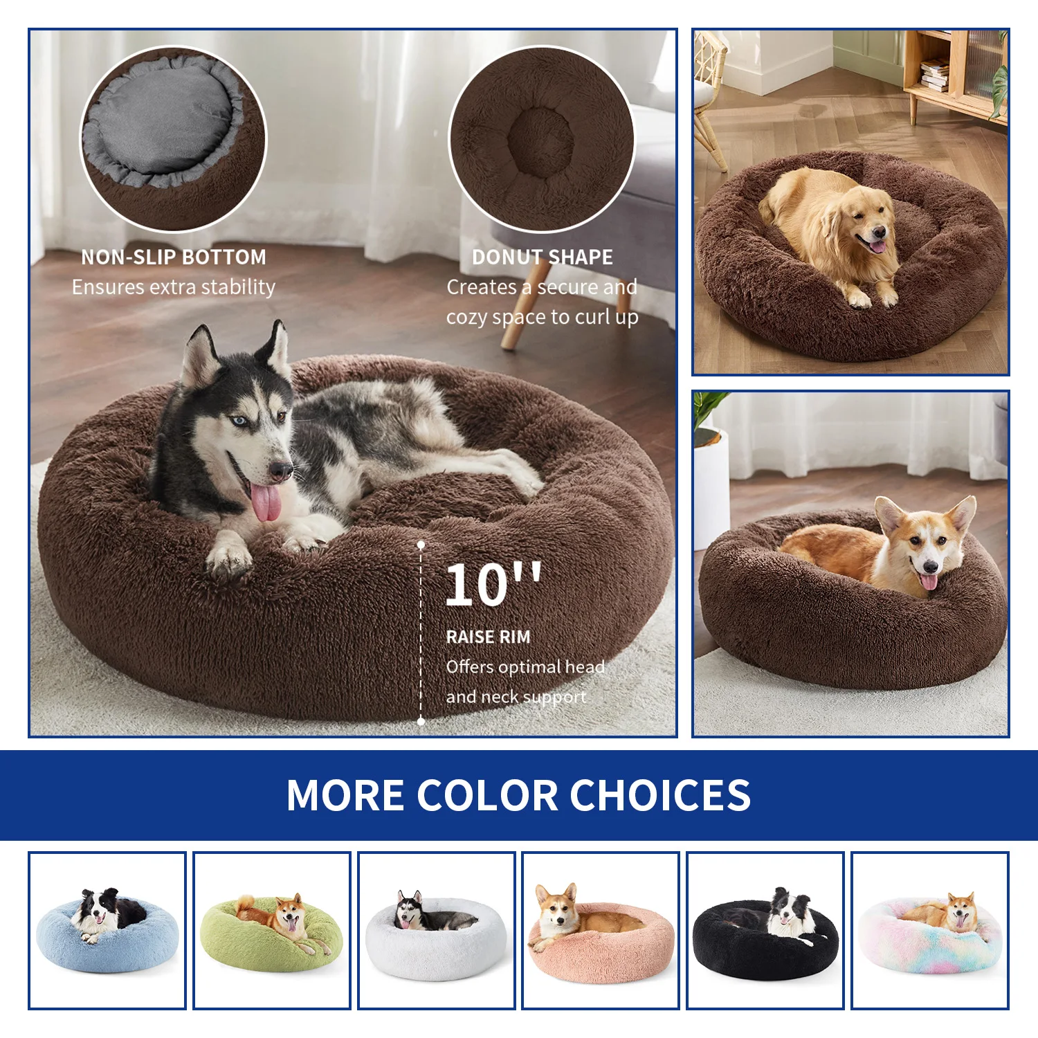 OEM & ODM warm fluffy soft plush xl xxl big heavy duty extra large washable round donut dog bed for large dogs manufacture