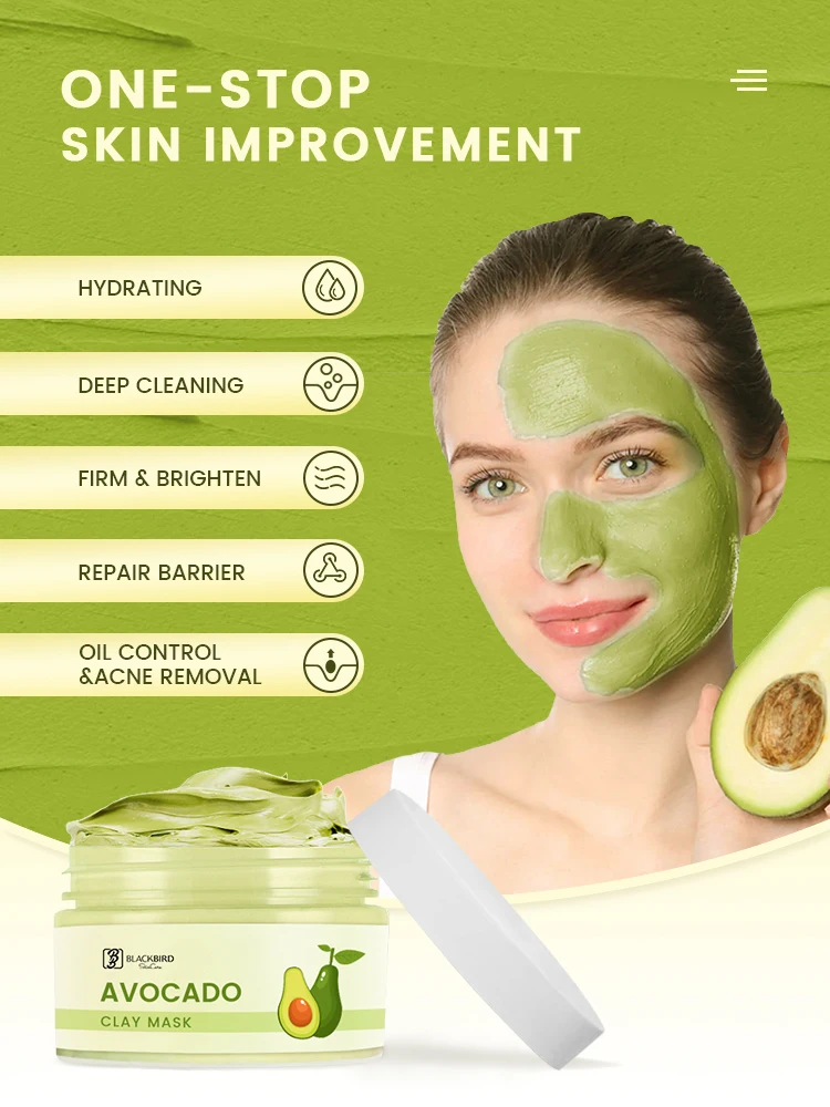 Custom Logo Private Label Avocado Clay Mask Mud Face Mask Whitening