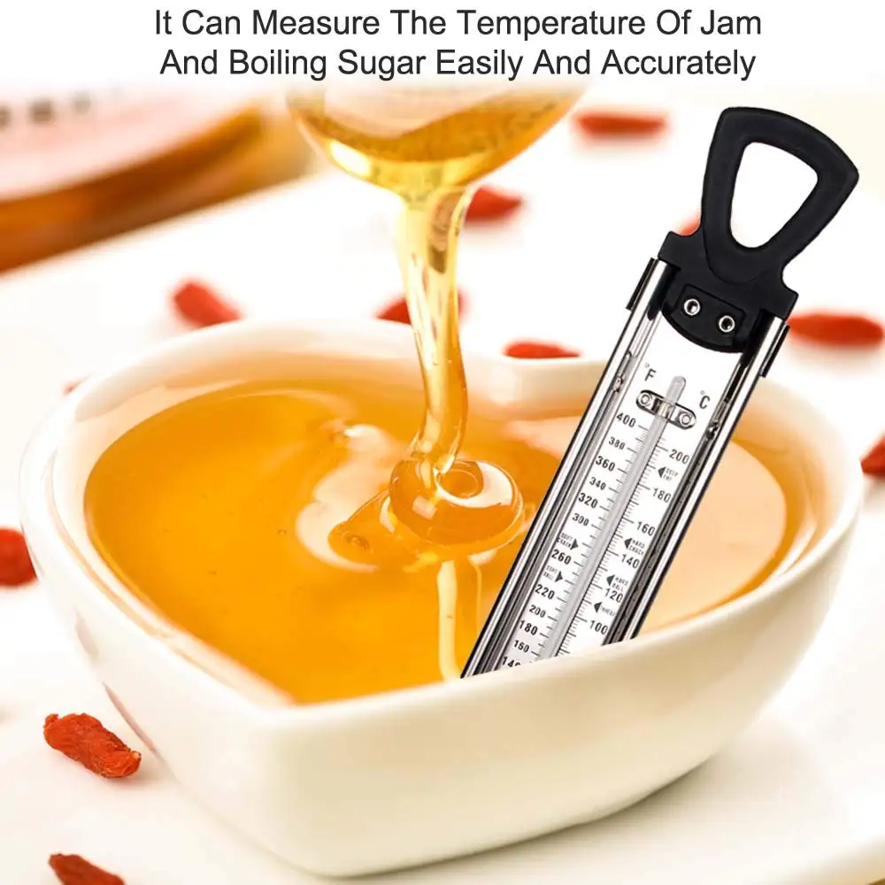 Candy Thermometer Deep Fry/Jam/Sugar/Syrup/Jelly Thermometer with Hanging Hook & Pot Clip Stainless Steel Cooking Thermometer Food Thermometer Quick