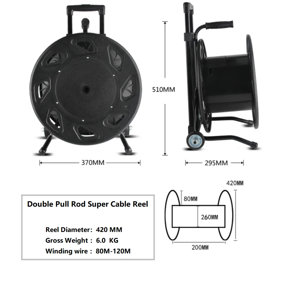 Easy to Use Double Pull Rod Super Large Cable Reel No Tangled Cables Empty Reel Customizable Plug and Sockets Svailable