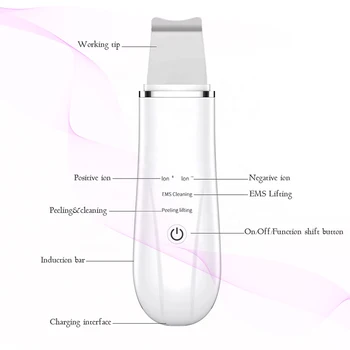 Handheld Ultrasonic Vibrating Electric Skin Scrub Machine White Personal Care Skin Beauty Scrubber