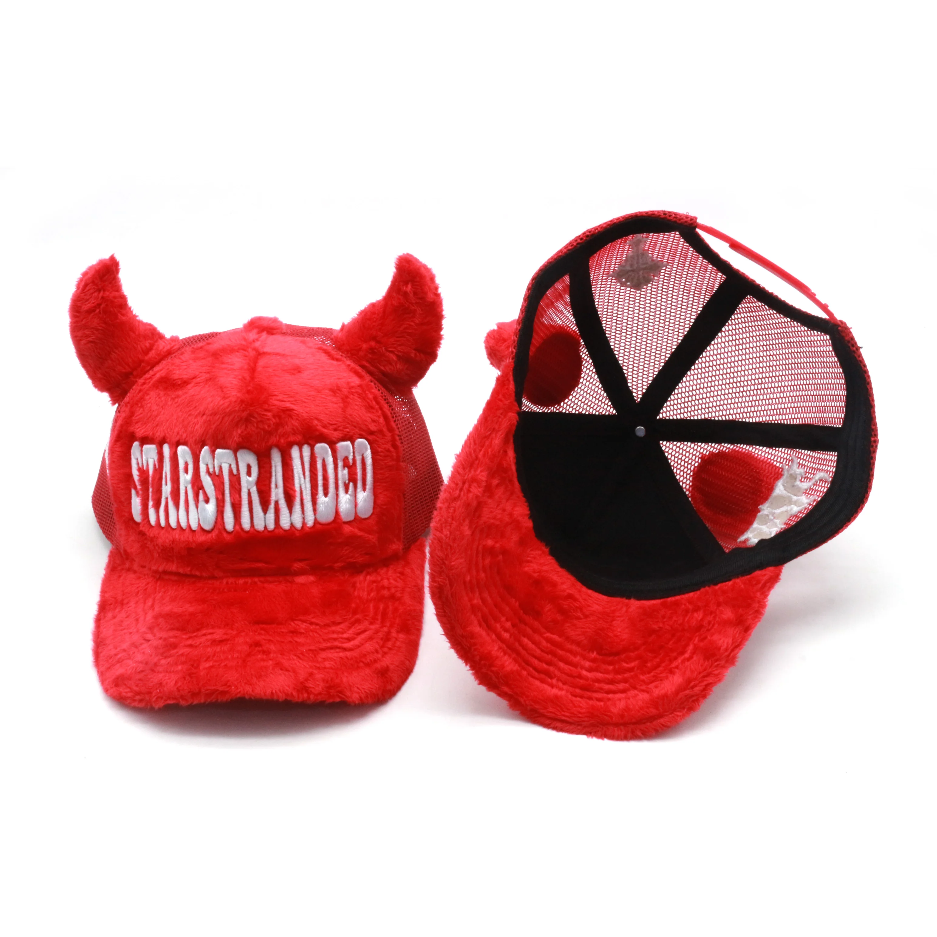 Cute Person Customized Devil Trucker Hat Fuzzy Velvet Trucker Hat Caps ...