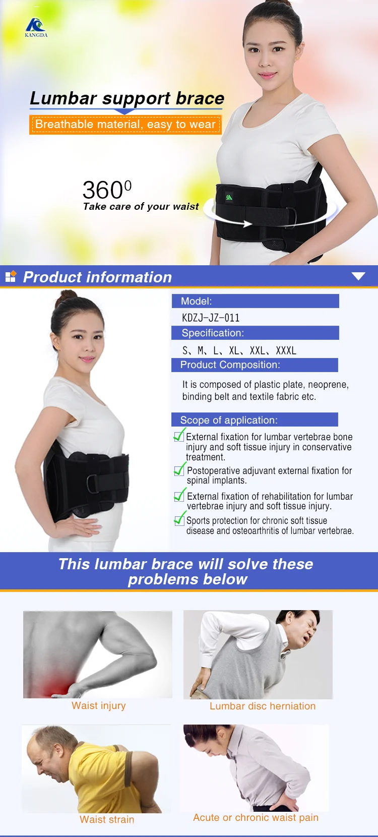 Adjustable Back Brace Medical Lumbar Support Therapy Orthosis