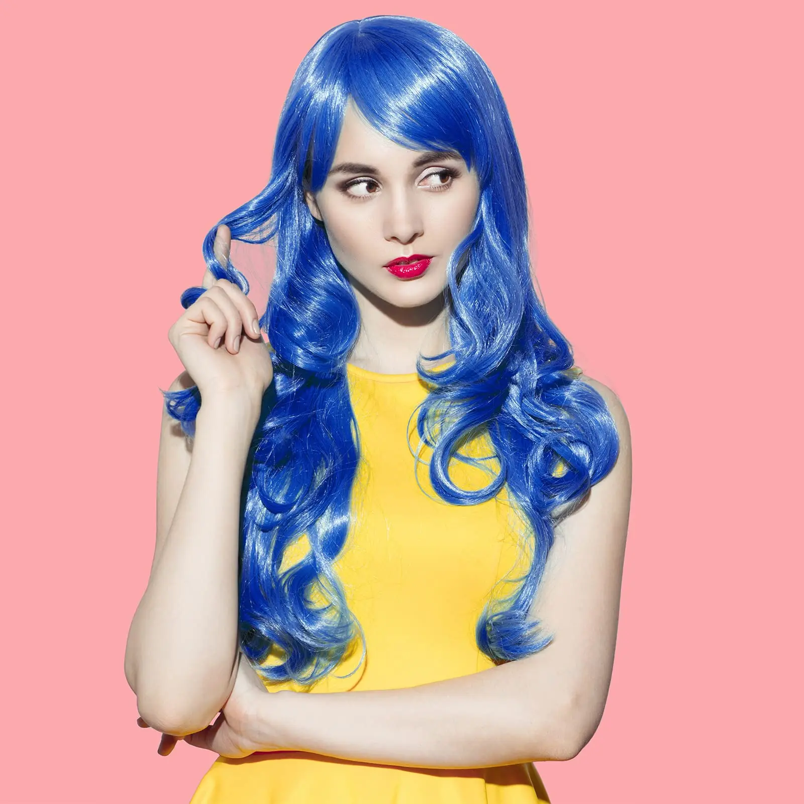 Cheap Long Colorful Wigs Wavy Neon Party Wigs Curly Color