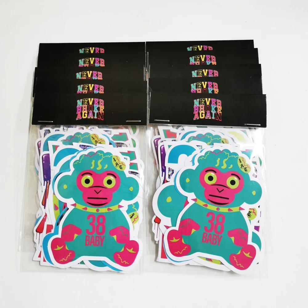 Uv Resist Waterproof Self-Adhesive Vinyl Die Cut Stickers Custom Logo Printed Sticker Pack with Header Card OPP Bag Packed