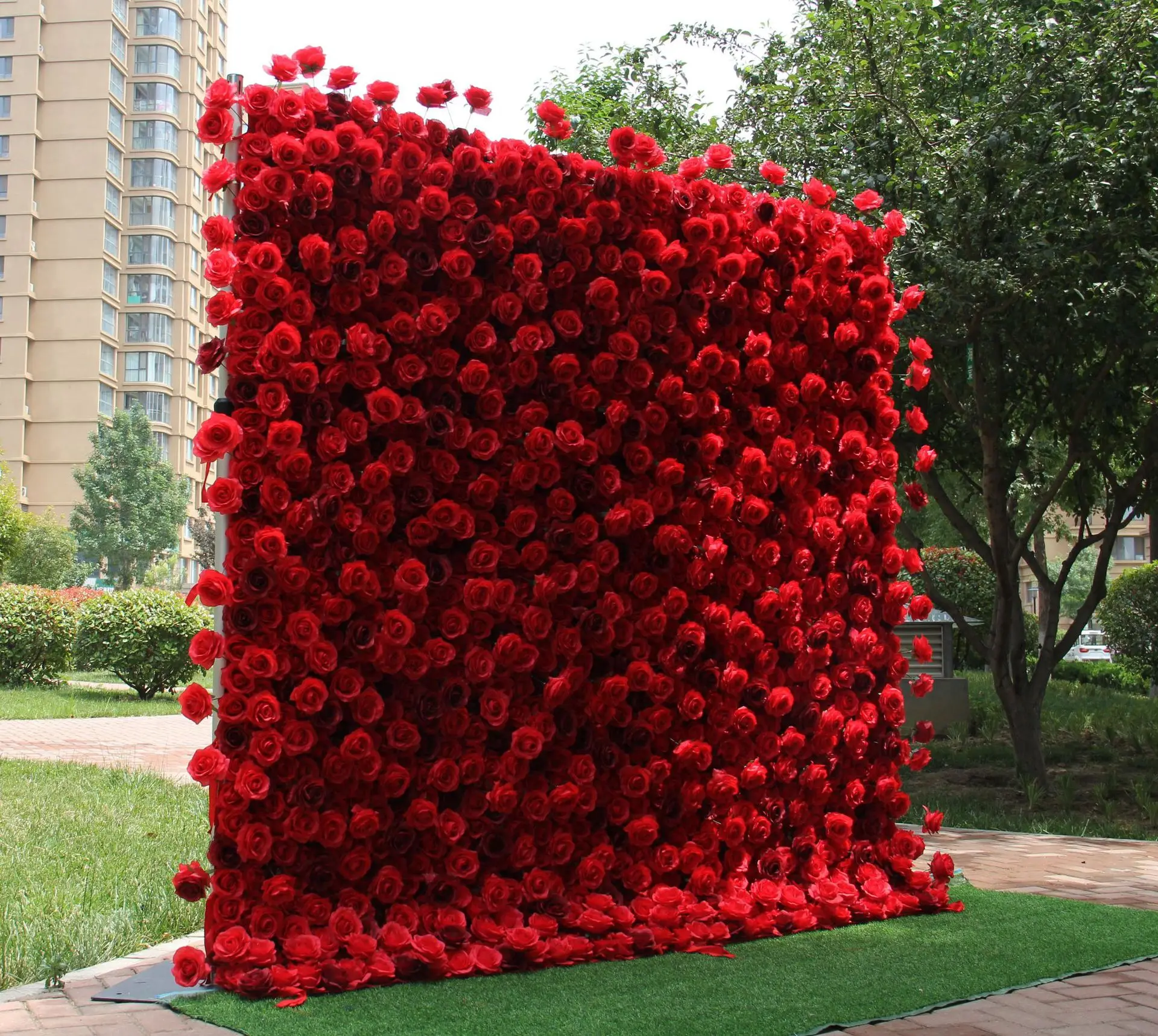 Burgundy Flower Wall Wedding Decoration Backdrop Silk Rose Artificial Flowers Customized Wedding