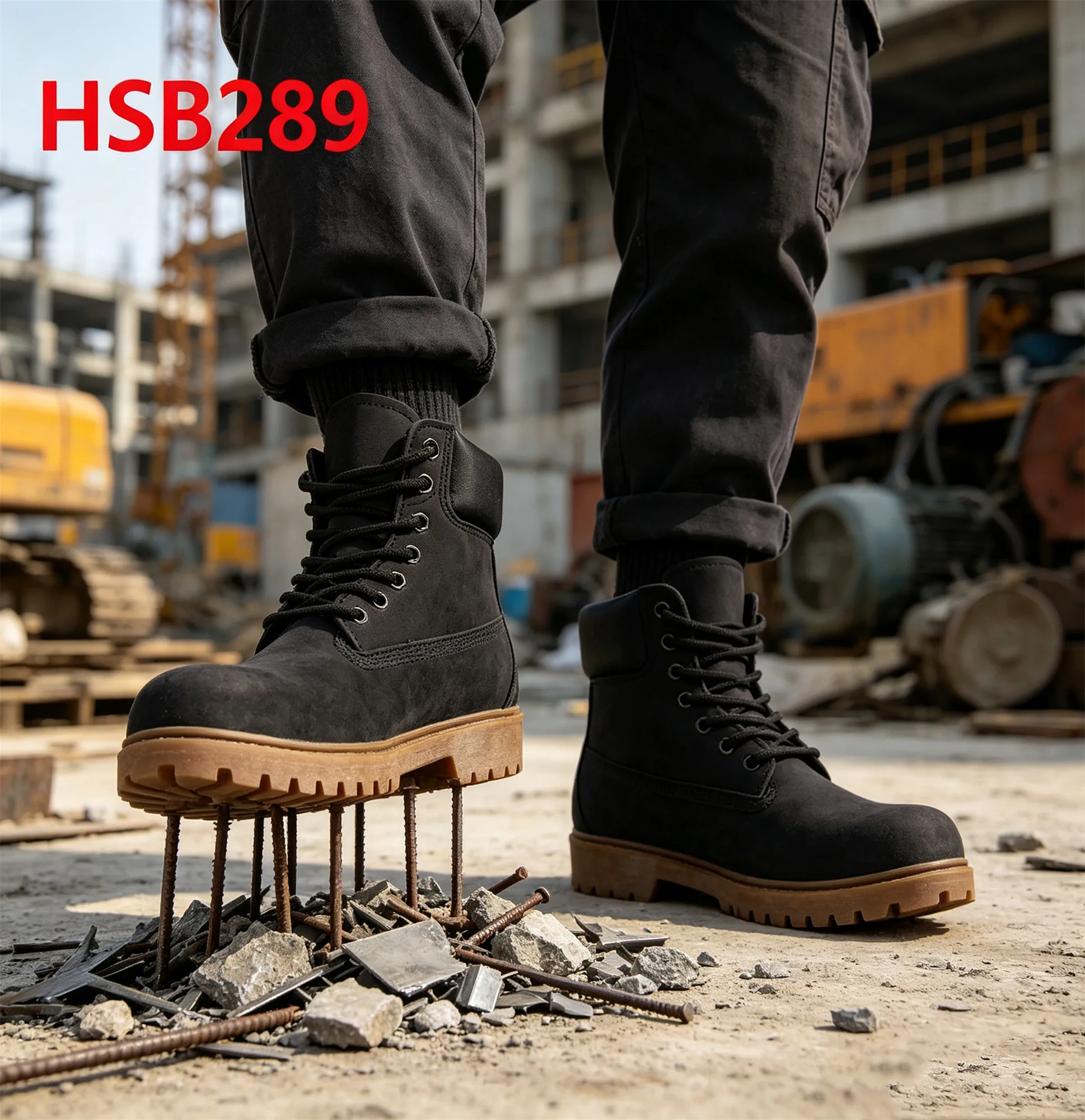 XYM,Estonia PU Leather Upper Hua Singh Brown/black Safety Boots Factory Output Anti-puncture Rubber Sole Work Footwear HSB289