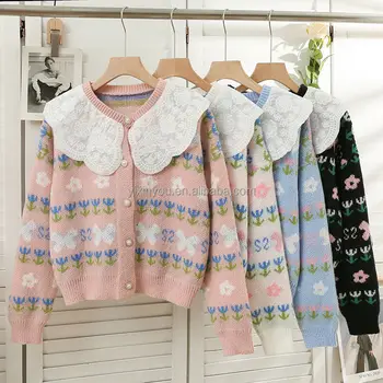 Sweet And Gentle Wind Design Sense Sweater Coat Female Spring And Autumn 2024 New Loose Knit Cardigan Coat