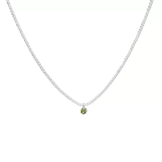 Chiheng S925 Sterling Silver Emerald Zircon Sparkling Necklace for Women Light Luxury High-end Niche Variety Matched
