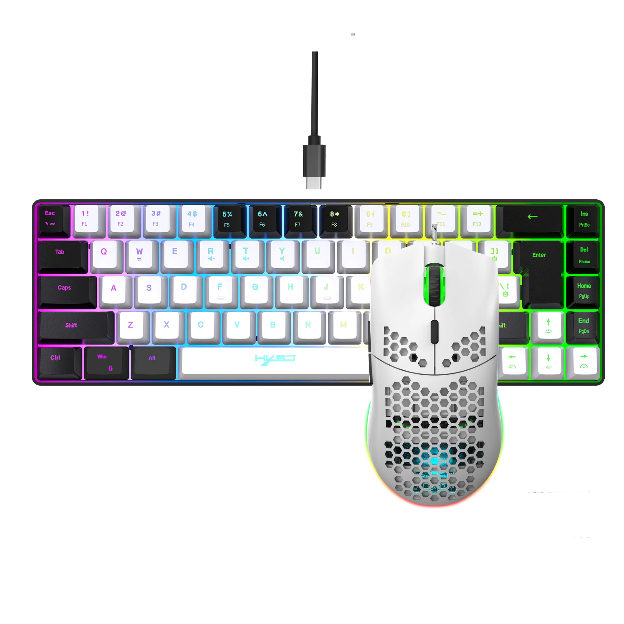 Kit Gamer HXSJ Teclado USB RGB + Mouse Ultraleve Honeycomb