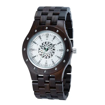 TJW Fashion High-End Automatic Wooden Sports Watch for Men 22mm Band Width Mechanical Dial Display with Pointer and Charm