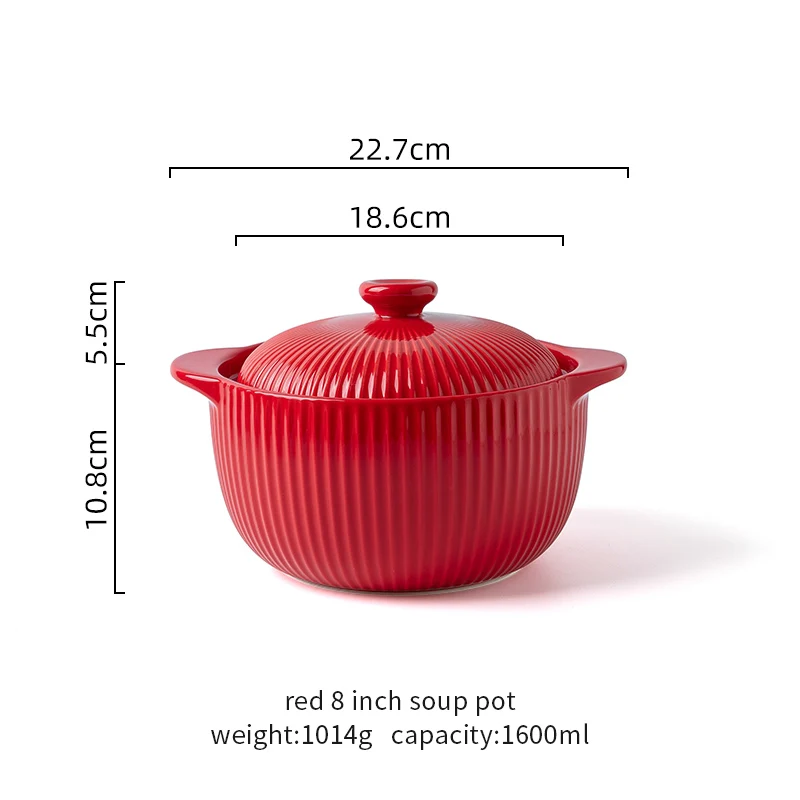 Luxury binaural Striped Ceramic Soup Pot Set