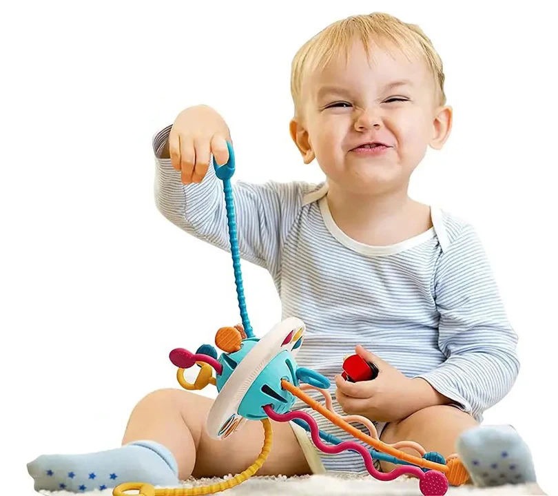 Baby Funny Puller Sensory Pull String Toy Push Pop Silicone Rope Kids ...