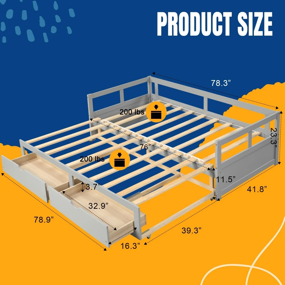 Factory Wholesale Adjustable Wood Bedroom Furniture No Box Spring Grey Twin Bed Frames Queen