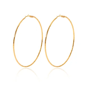 MW Fashion Hypoallergenic Tarnish Free Waterproof Stainless Steel Large 18k Gold Plated Flat Big Hoops Earrings Stainless Steel
