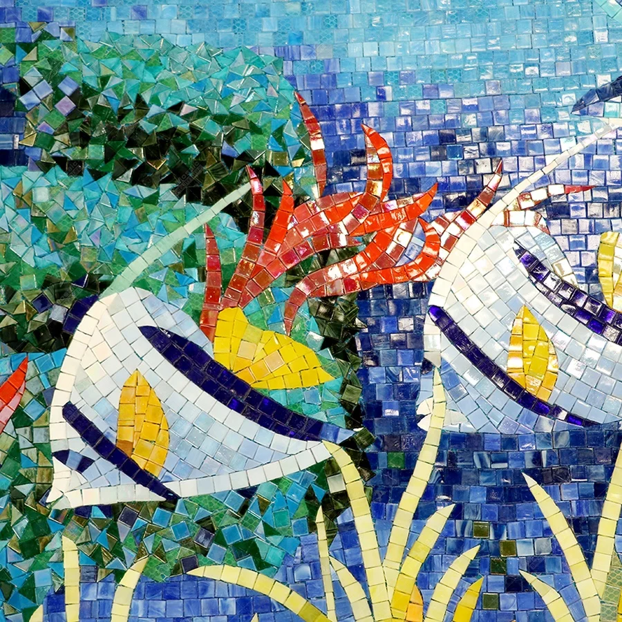 New Design Dolphin Fish Pattern Hand-cut Mosaic Art Glass Tile Ocean Mural for Living Room Wall Hotel Bathroom Swimming Pool