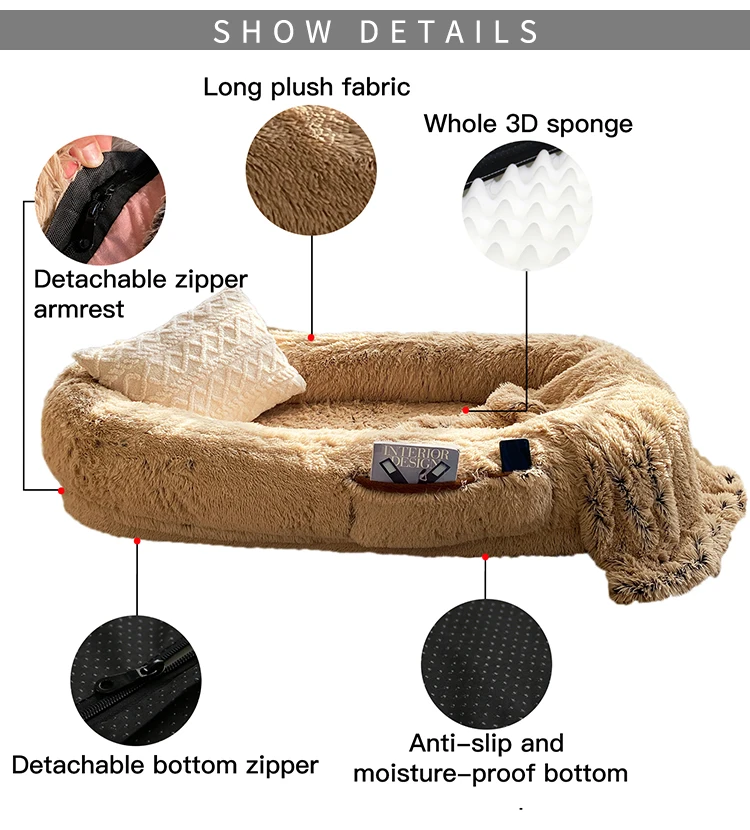 Cf Popular Giant Round Plush Dog Bed For Human Dog Bed Round Long Plush