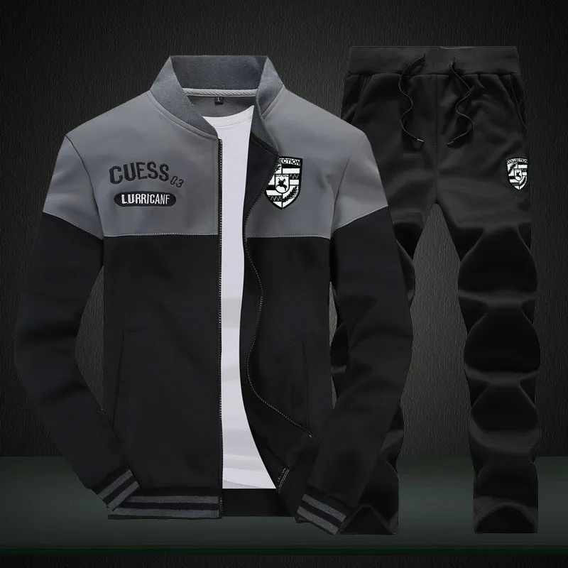 Spring Autumn Sportswear Track Suit Gyms Male Two Piece Pants Set Casual Men Sweatshirt Fleece Tracksuits