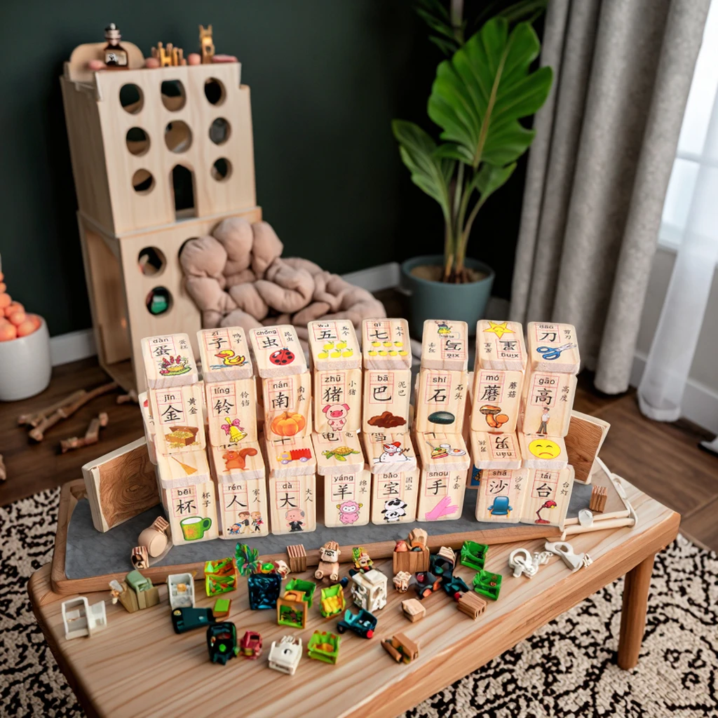 YF-M540 Creative Popular 100pcs Double Side Dominoes Chinese Characters Wooden Toys for Children