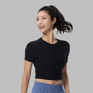 Summer Breathable Short Sleeve Slim Fit Running T-Shirt for Women Lightweight Sport Leisure Yoga Top Clothes Ladies Crop Top