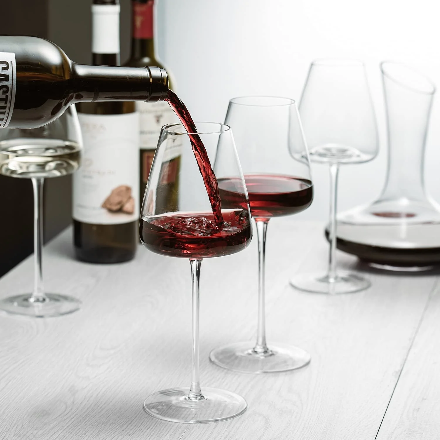 Hand Blown Italian Style Crystal Burgundy Wine Glasses - Lead-Free