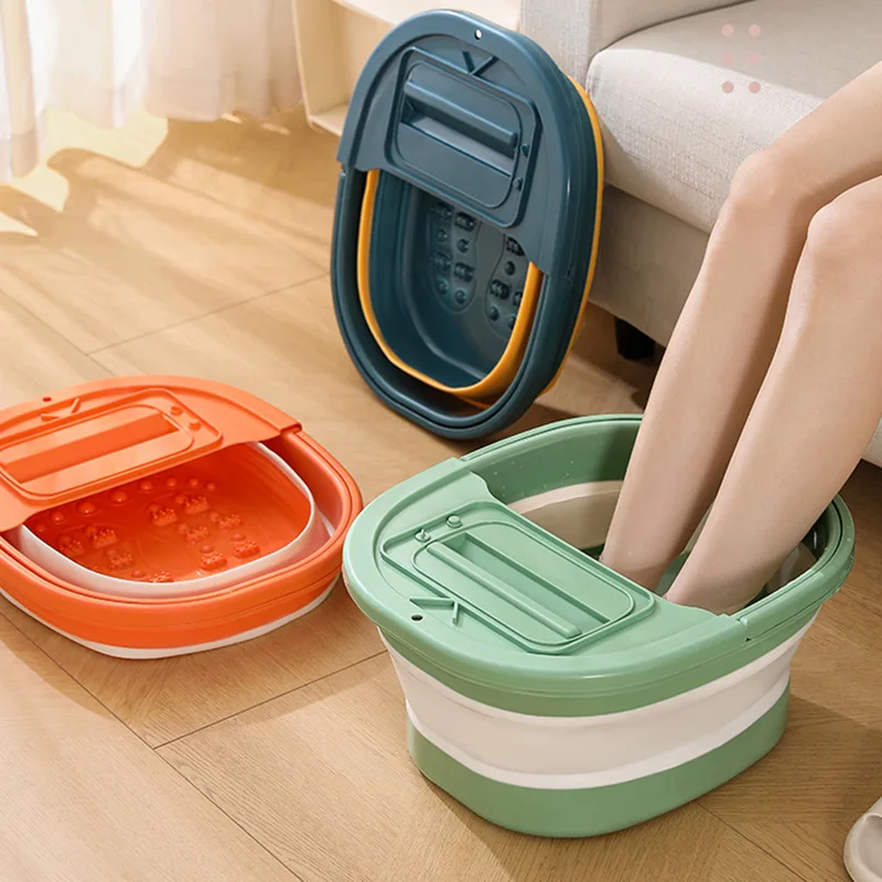 Portable PP Plastic Folding Washing Feet Massage Bucket Foot Spa Basin for Home Bathroom Laundry Tub with Phone Holder Cover
