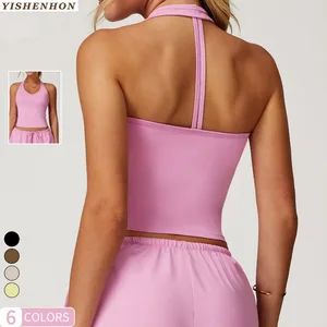 YISHENHON Custom logo Breathable Quick Dry Womens Yoga Bra Beautiful Back Lightweight V-neck Sports Vest with High Quality