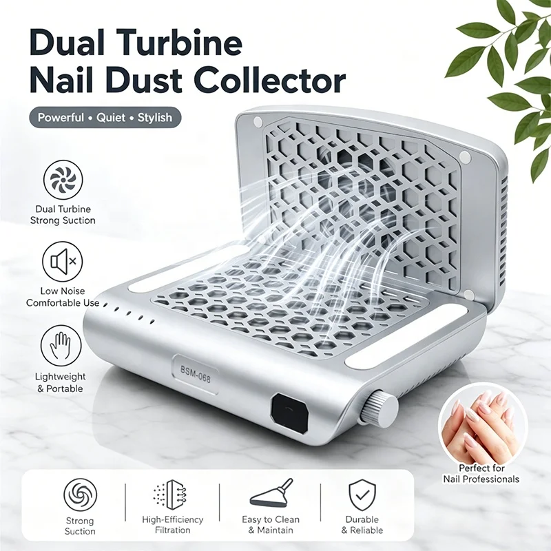 Strong-Suction Foldable Dual-Turbo Fan Nail Dust Collector With Two Turbo Fans Professional 4000rpm Nail Vacuum Cleaner