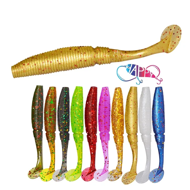 Wholesale 15pcs/bag 10colors Small T Tail Soft Lure 50mm 1g Soft Fishing Lure Soft bait Worm Grubs T Tail Wobblers