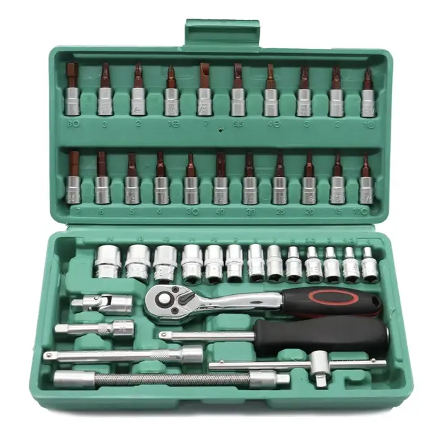 46 pcs Profession Combination Spanner Box Tool Socket Set Combo Wrench Kit For Car Repair