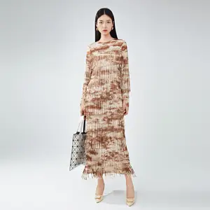 Factory Outlet High Quality Women's Dresses Printed Fashion & Casual Style Tassel Dress  Miyake Pleated Dresses & Evening Dress