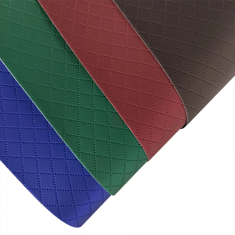 Diamond Pattern Embossed PU Artificial Leather Fabric Solid Color Soft Cotton Velvet Bottom for Faux Leather Bags Shoes Sofas