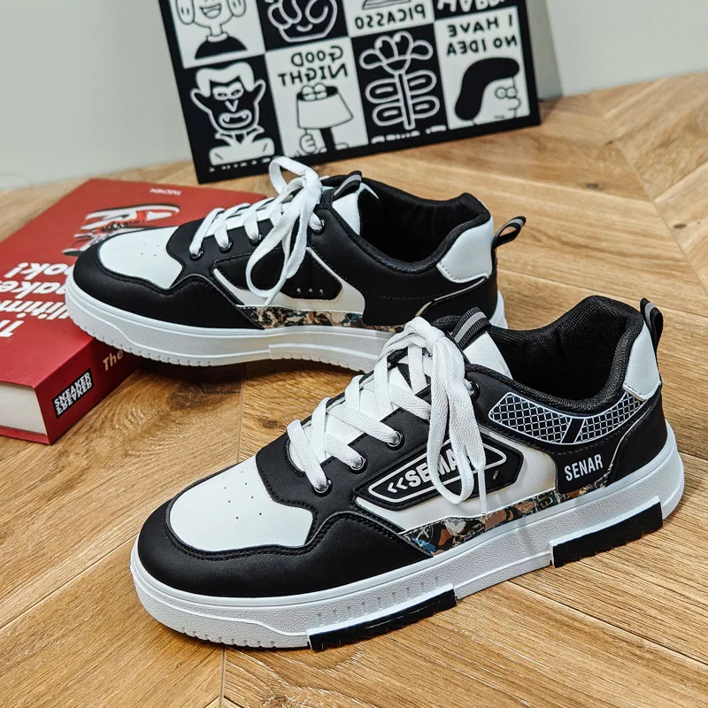 Men's Leather Board Shoes Fashion Young Students Small White Low Top Sports Casual Men's Shoes