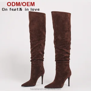1001-9 New Winter Season Fashion Designer Heels Wrinkle Boots Pointed Toe Over the Knee Women Long Boots with Thin Heel