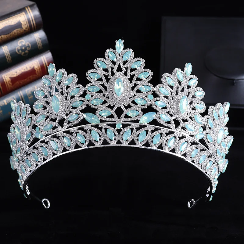 Baroque Gold Color Blue Diadem Rhinestone Crystal Tiaras  display picture 1