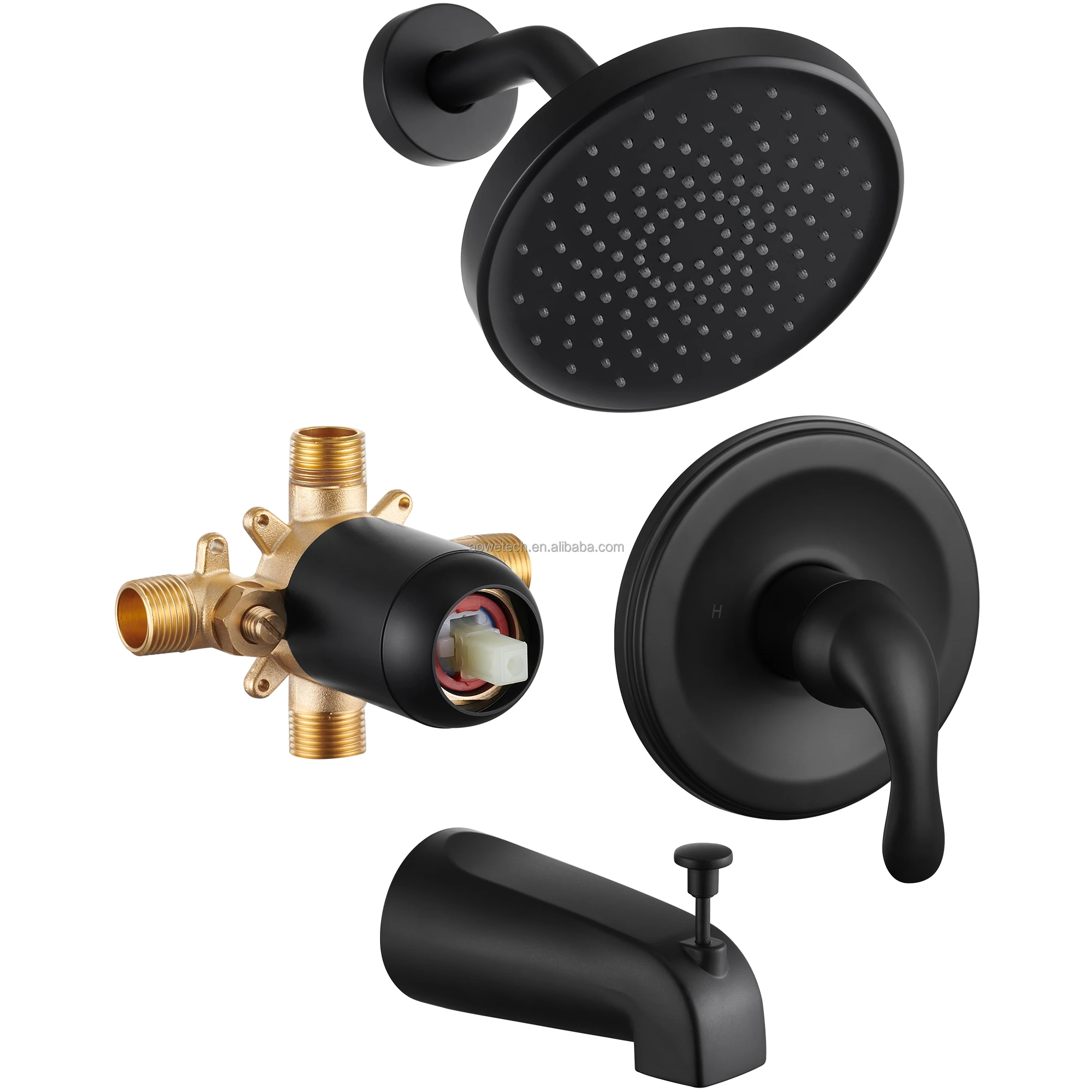 Modern Polished Brass Thermostatic Wall Mount Bathtub Shower Faucet Set Rain Double Shower Heads Hand-held System Single Handle
