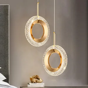 JACKSUN 10W Led Ring Lamp Led Circle Pendant Light Bedside Chandelier Dining Room Long Line Small LED Gold Glass Pendant Lamp